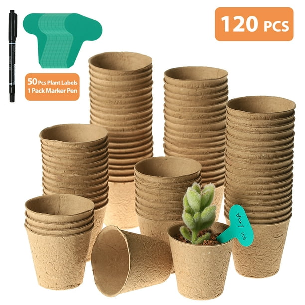 2.5 Biodegradable Seedling Germination Peat Pot with Bonus 100 Plant Markers Eco-Friendly Plantable Seedlings Pots for Garden Plants Sprouting Transplanting 36 Pack Coco Coir Planter Nursery Pots 